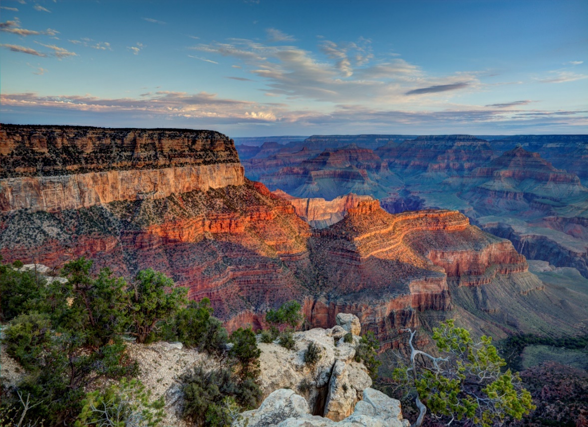 The canyon is shown with many layers