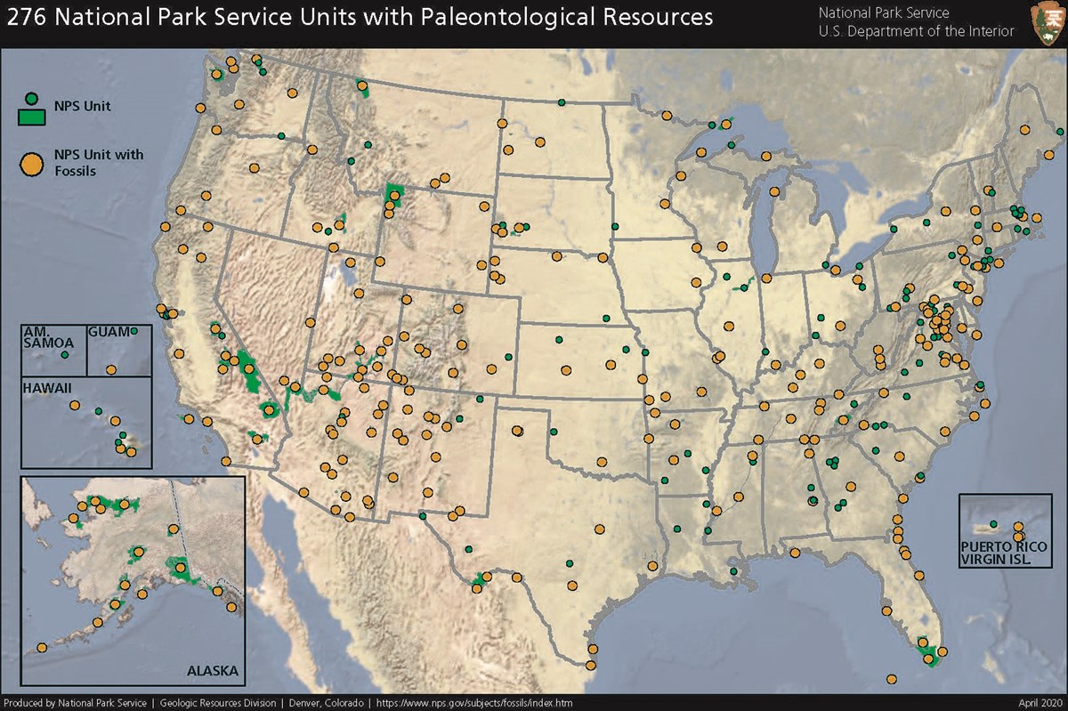 u.s. map with location of parks marked with circles