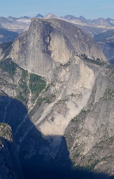 Rockfall from the "Porcelain Wall" just west of Half Dome on June 20, 2020, was 1,040 cubic meters in volume (nearly 3,100 tons). 