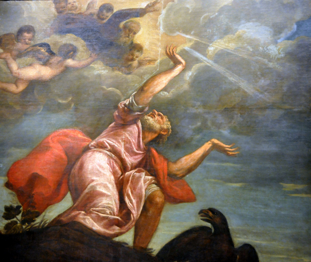 Painting of John of Patmos receiving the revelations that led to his authorship of the Book of Revelation.